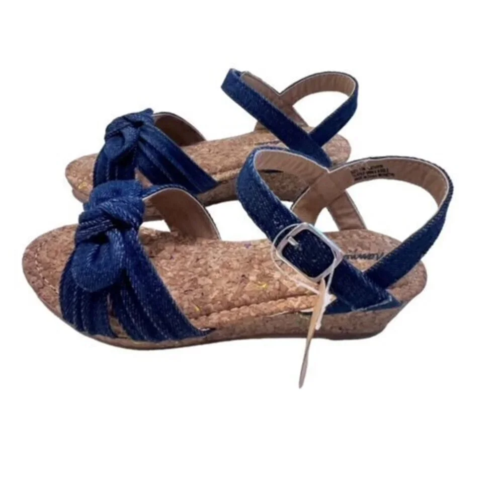 NIB Hanna Andersson Blue Denim Sandals Size 13 Cathrin‎ Buckle Bow